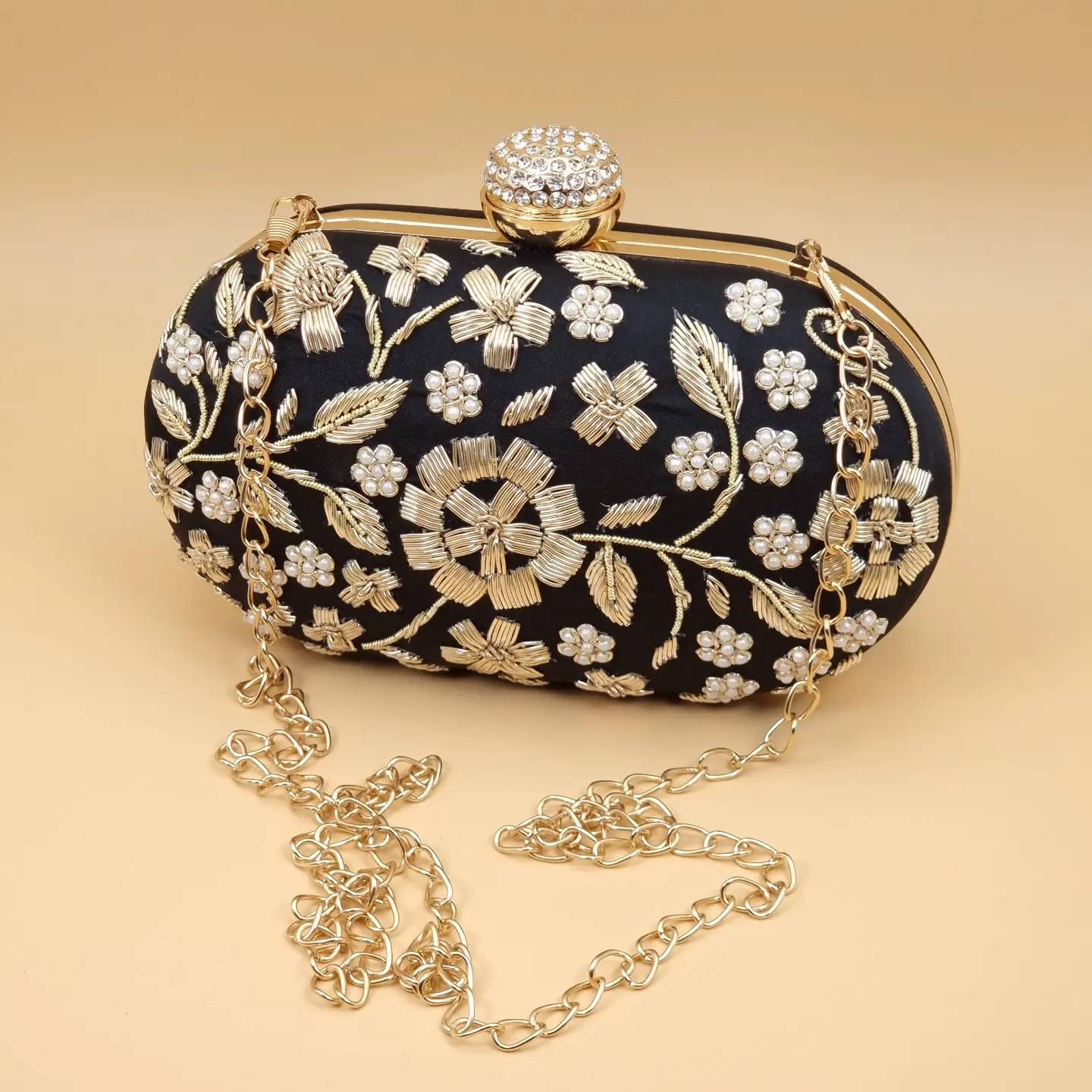 PURSEO Golden Clutch Pearl Purses for Women Handbag Bridal Evening Clutch  Bags for Party Wedding  Dulhan