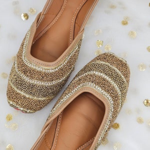 Handmade Gold Punjabi Jutti: Diamonte & Pearl Wedding Shoes