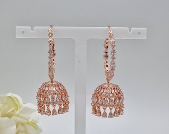 Heba American Diamond Hoops/ Bali Jhumki Earrings, CZ Jhumka, Jhumki/Jhumka, Indian Jewelry, Pakistani Jewelry