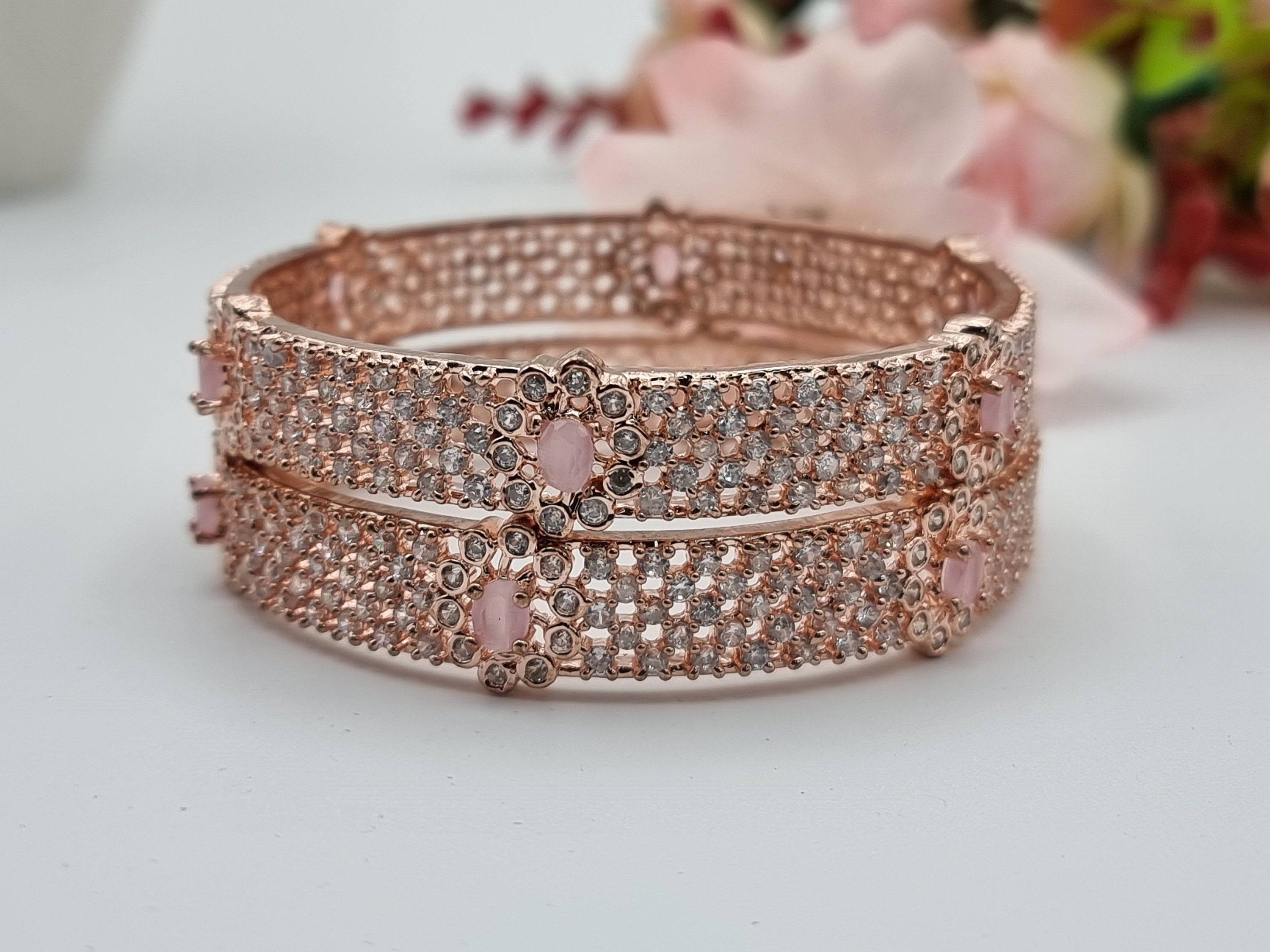 Pink Stone Rose Gold Bangles CZ Bangles Indian Jewelry Etsy