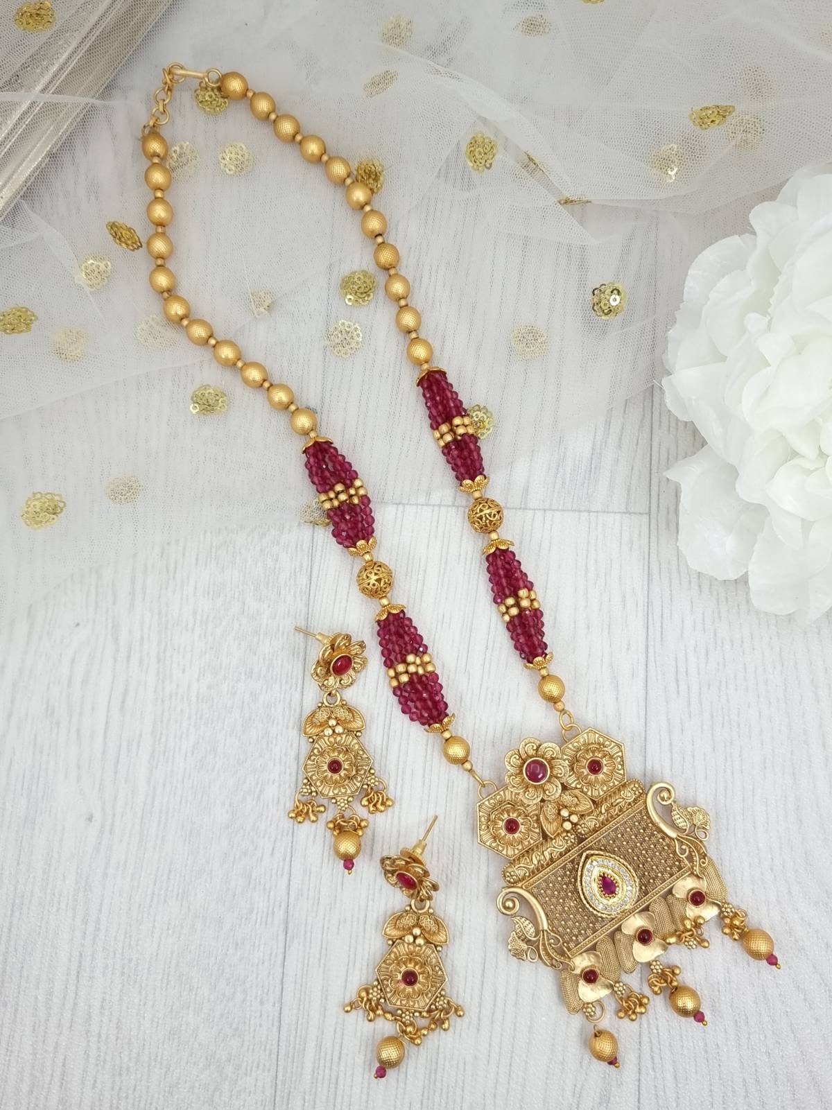 MAHIMA Beautiful Antique Gold Rajwadi Rani Haar Long Pandant