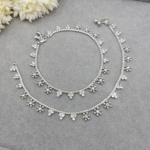 Silver Plated Polki Anklets: Indian Jhanjar Payal with American Diamonds