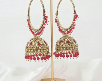 Antique Gold Jhumki Hoop Earrings: Indian Pakistani Bali Jewelry, Dangle Drop Earrings Bridal Jewelry Bollywood Bridesmaid Gift