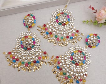 Indiano Moda Gioielli Chandani Collana Set Bollywood Placcato Oro Indiano Moda Gioielli Chandani Collana Set Bollywood Placcato Oro