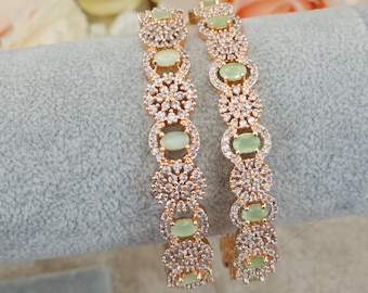 Rose Gold Mint American Diamond CZ Bangle set, Bangles, Indian Asian  Jewellery, CZ Bangles Jewellery,  Jewellery , AD Bangles, Kangan