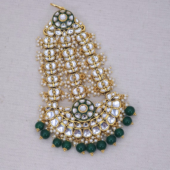 Indian Jhoomar kundan work gold plated 925 silver Kundan Bridal Jhumar Passa: Gold-plated Indian Wedding Hair  main image 3