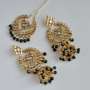 Kundan Jhumki Earrings with Tikka: Indian Bridal Jewelry Set