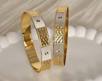 ツートンCNCバングルセット – 22Kゴールドメッキダイヤモンドカット