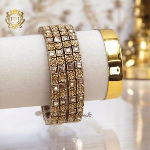 Gold Plated Kundan Bangle: Indian Polki Diamond Flower Bracelet