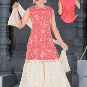 Embroidered Sharara Dress for Girls: Rani Pink Pakistani Outfit