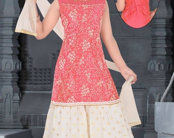 Embroidered Sharara Dress for Girls: Rani Pink Pakistani Outfit