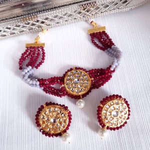 Kundan Choker Necklace Set: Pearl Asian Jewelry