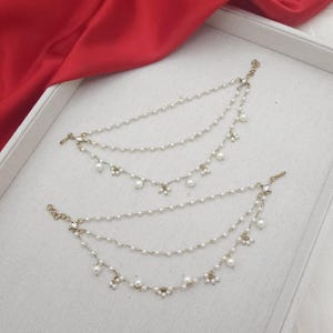 Antique Gold Pearl Ear Chains: Indian Pakistani Jewelry