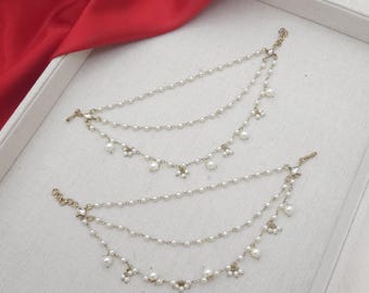 Antique Gold Pearl Ear Chains: Indian Pakistani Jewelry