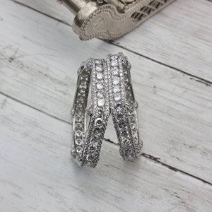 Indian CZ Diamond Bangles: Rhodium Plated Silver Finish, Party Jewelry