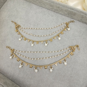 Antique Gold Polki Ear Chains, Kaan chain, Sahara, Indian Pakistani Jewellery