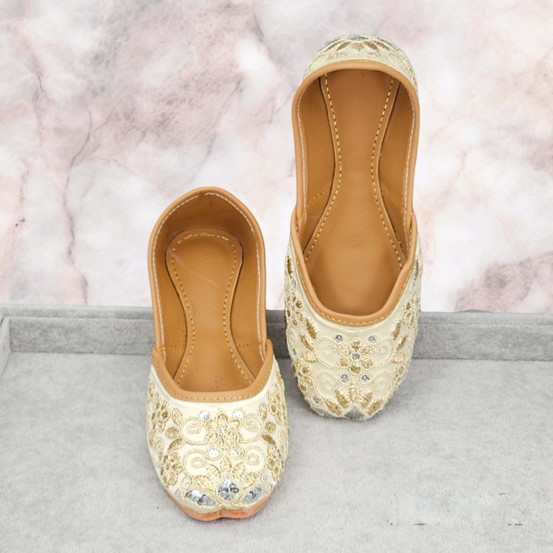 Girls Gold Embroidered Khusa Sandal: Pakistani Indian Jutti image 4