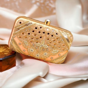 Peach Gold Bridal Clutch Bag: Indian Pakistani Wedding Purse