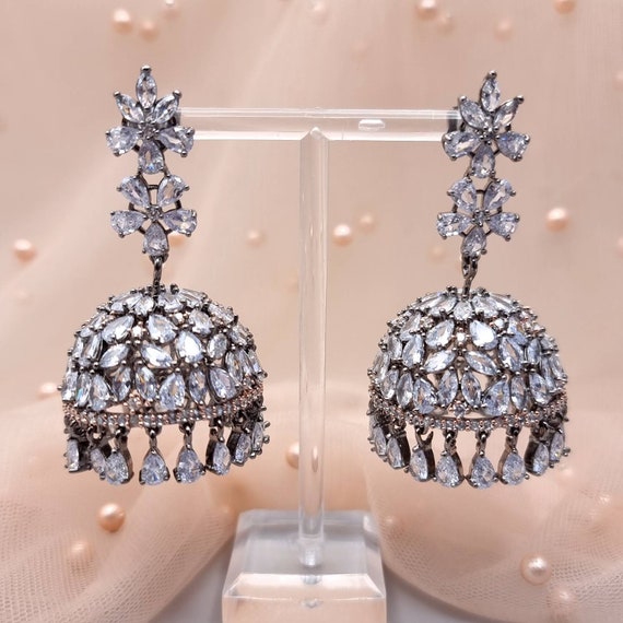 American Diamond CZ Jhumki Earrings Statement Earrings Jhumki