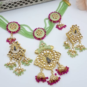 Kundan Choker Set: Pink, Green, and Pearl Indian Jewelry
