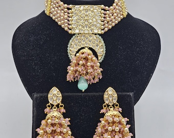 Conjunto de collar gargantilla de perlas Kundan: joyería india y pakistaní