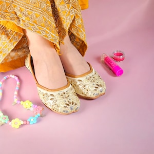 Girls Gold Embroidered Khusa Sandal: Pakistani Indian Jutti image 1