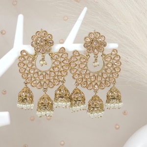 Antique Gold Polki Jhumka Earrings: Traditional Indian Jewelry