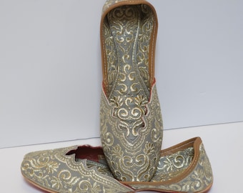 Handmade Khaki Zari Jutti Sandal: Pakistani Indian Wedding Shoes