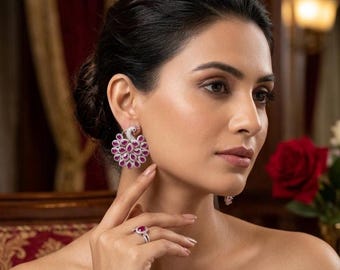 Indian Peacock Stud Earrings, CZ Statement Earrings, Color Stone Drops, Traditional Bollywood Jewelry, Colorful Festive Earrings, Bridal