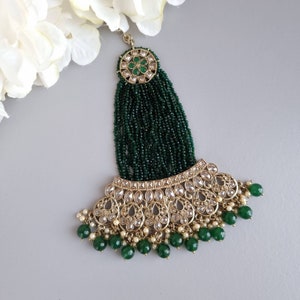 Green Beaded Bridal Jhoomar: Antique Gold Wedding Passa