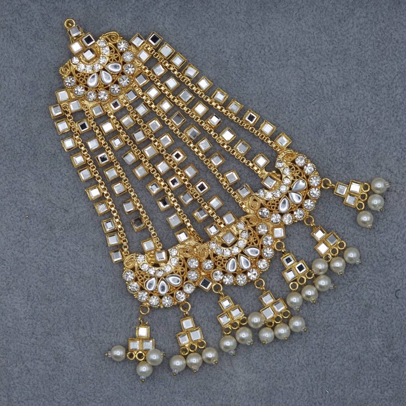 Pakistani Style Large Bridal Jhoomar Passa: Indian Wedding Jewelry Maang Tikka Headpiece, Indian Wedding Jewellery Head Jewelry Accessory image 2