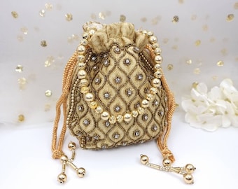 Handcrafted Beaded Bridal Potli Bag: Indian Wedding Purse