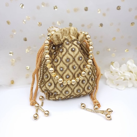 Handcrafted Beaded Bridal Potli Bag: Indian Wedding Purse