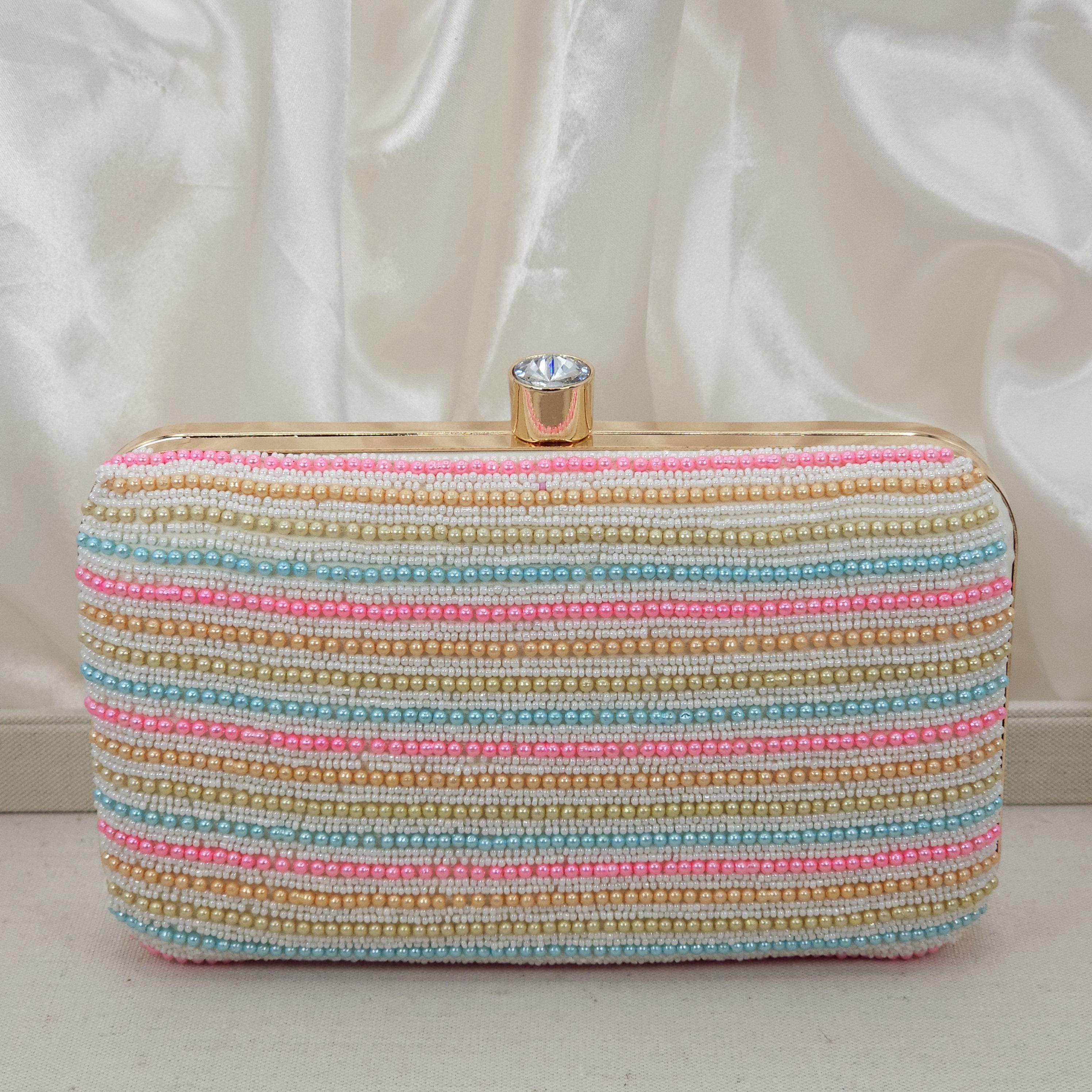 Pochette Ivana multicolore con perle, per donna, da sposa indiana