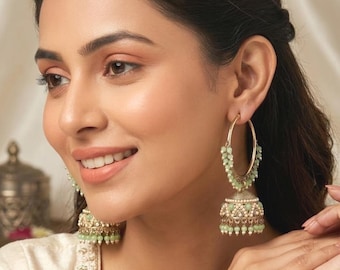 Antique Gold Hoop Jhumka Earrings, Indian wedding Bali Earrings, Pakistani Bridal Statement Jewelry, Party Wear Earrings, Bridesmaid Gift