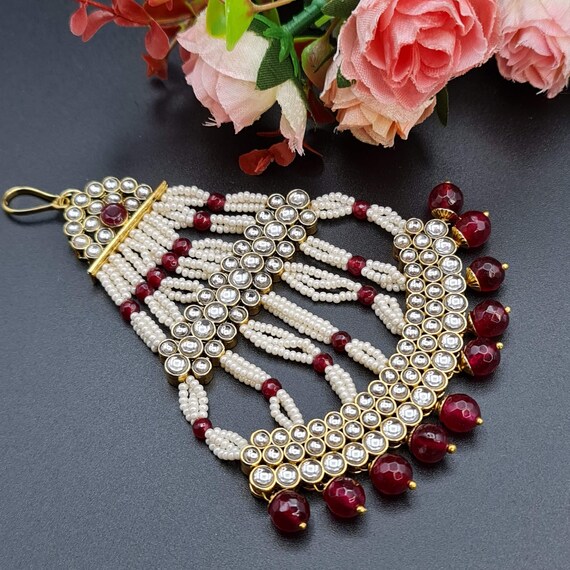 Kundan Pearl Bridal Jhoomar Passa | Indian Wedding Headpiece 