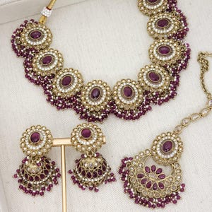 Antique Gold Polki Bridal Jewelry Set: Jhumki Earrings & Mangtikka