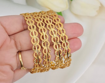 Pack Of 4 Gold Plated Look Bangles | Indian Asian Bangles | Gold Pacheli Kangan | Gift For Her | Gold look Bangles | Kangan | Gold Bangles