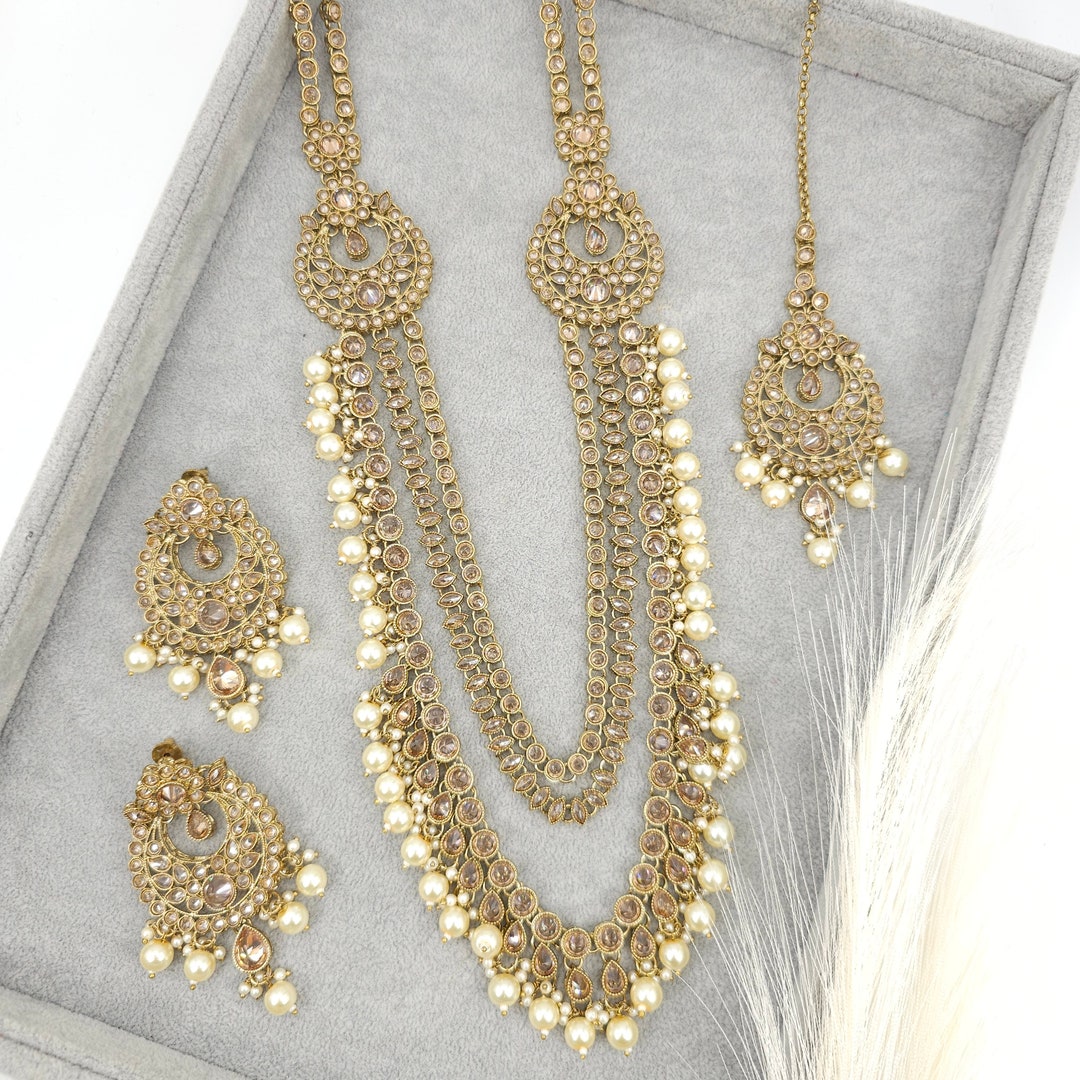 Earrings Amazon Jewellery Necklace Set Large Gold Diamond Feather - Main Image