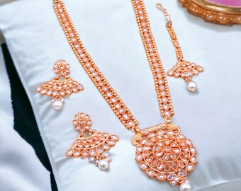 Rose Gold Chain Pure Pearl Set Tanishq Buy Rose Gold Polki Rani