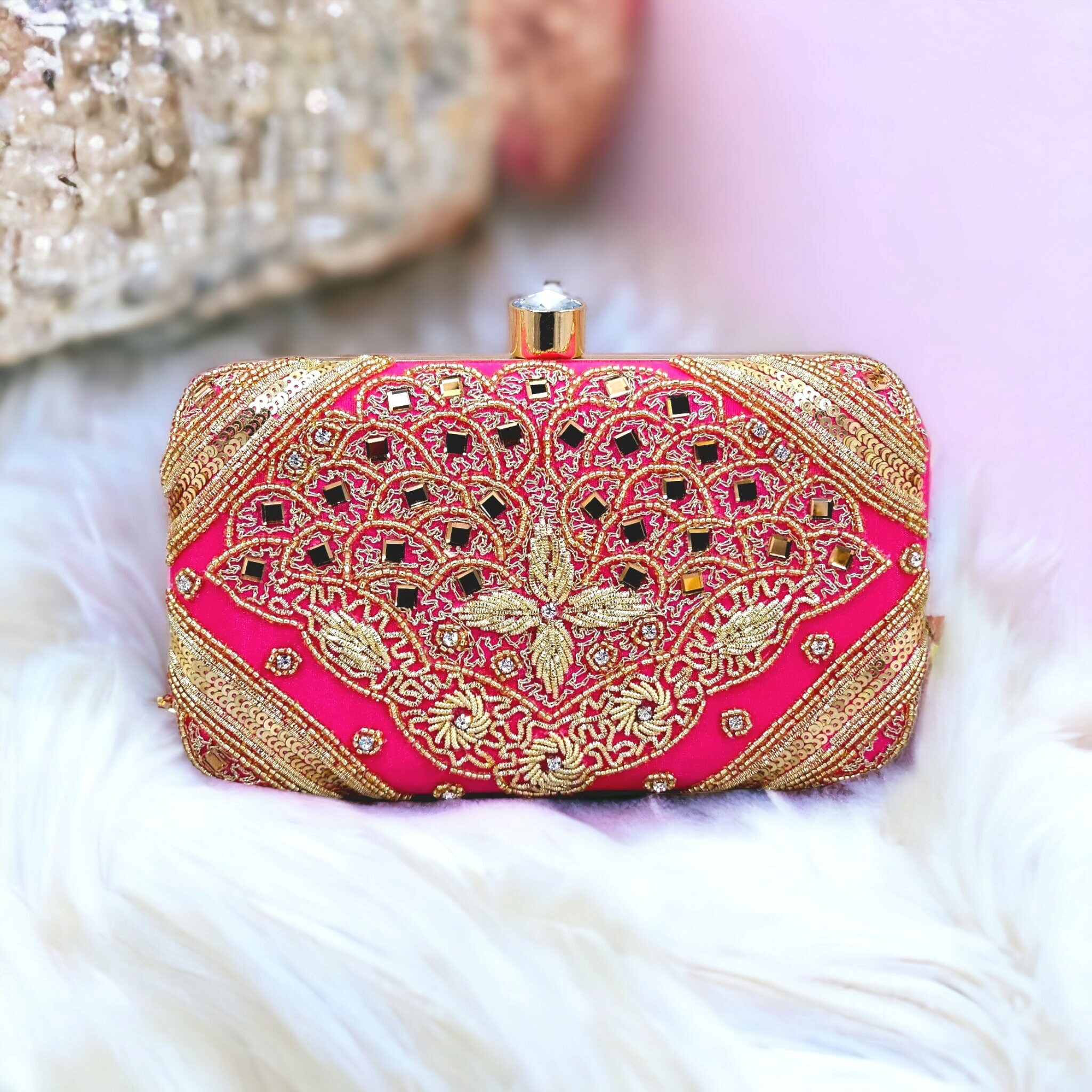 Pink and gold clutch hotsell