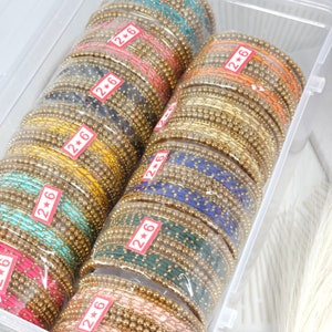 Thread Bangle Set: Indian Jewelry, Antique Gold Plated Bangles (16 pcs)