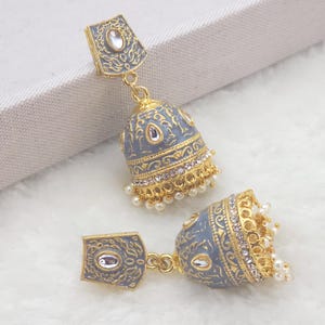 Gold Plated Kundan Jhumka Earrings, Jhumki, Indian Jewelry, Indian Earriings, Gift For Her, Minakari Jewelry, Pakistani Jewelry