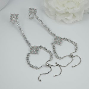 Silver Plated CZ Hath Phool: Indian Bridal Hand Harness