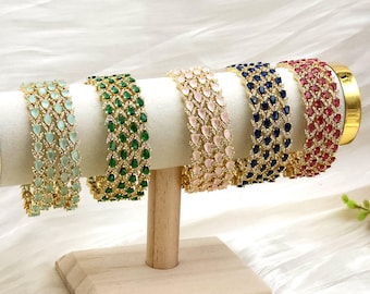 Set of 4- Gold American Diamond CZ Indian Bangles For Womens Indian Asian Jewellery Gift for Her Pakistani Bangles Mother's Day Gift Idea