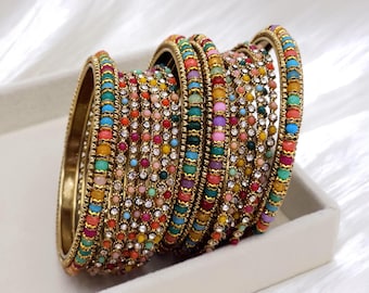 Pearl Bangle Set - Indian Bangles, Matel Bangle, Traditional Jewellery Bridesmaid Gift for Her Anniversary Gifts Christmas Gift-Pack of 16