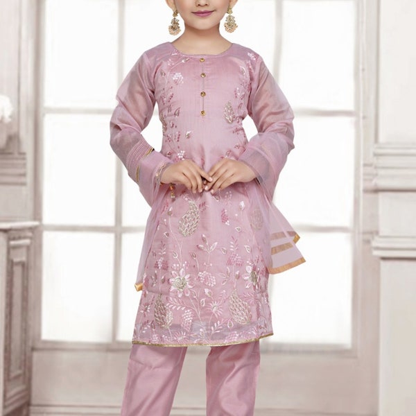 Blush Pink Girls Shalwar Kameez, Indian Suits for Girls, Indian Girls party Dress, Eastern wear, Eid Dress, Girls Wedding Dress, Garara suit