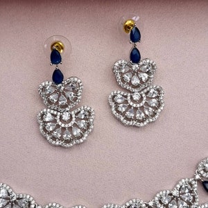 Gold Finish Multi Colour CZ Necklace Set Beautiful Indian AD Jewelry with Earrings for Bridal and Modern Designs Occasionally & Special Gift