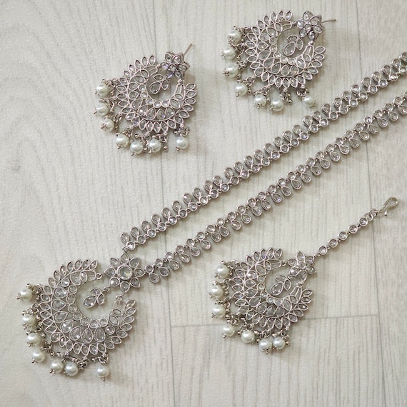 Shafia Polki Rani Haar Set Silber Etsy