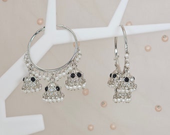 Silver Plated Jhumki Earrings: Indian Bridal Jewelry, Hoop Earrings, Jhumki Baliyan, Bridesmaid Jewellery